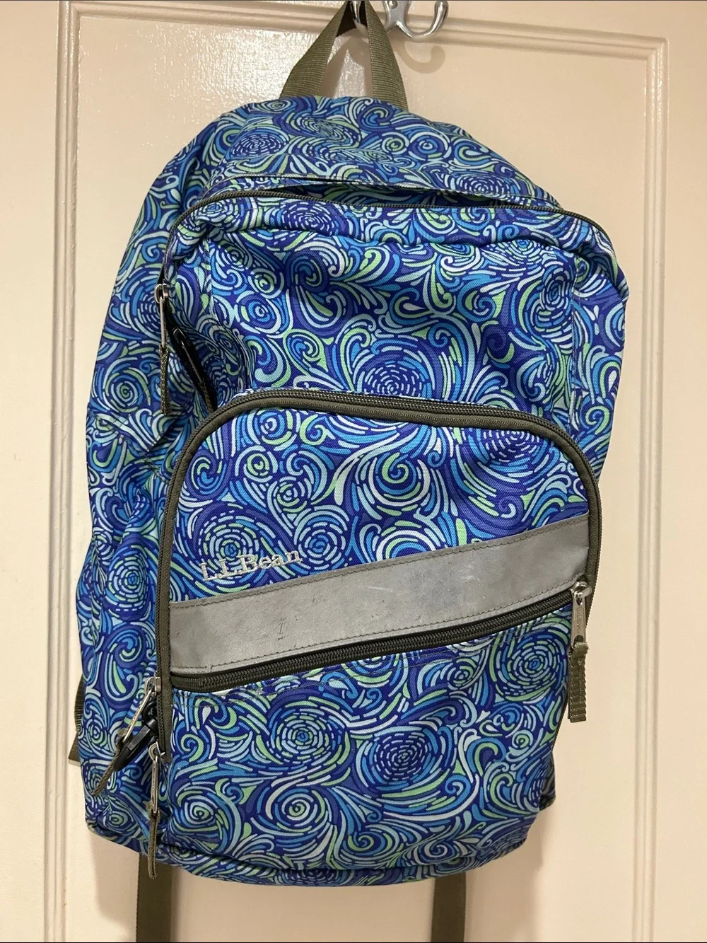 L.L. Bean Blue and Aqua Swirl Print Backpack